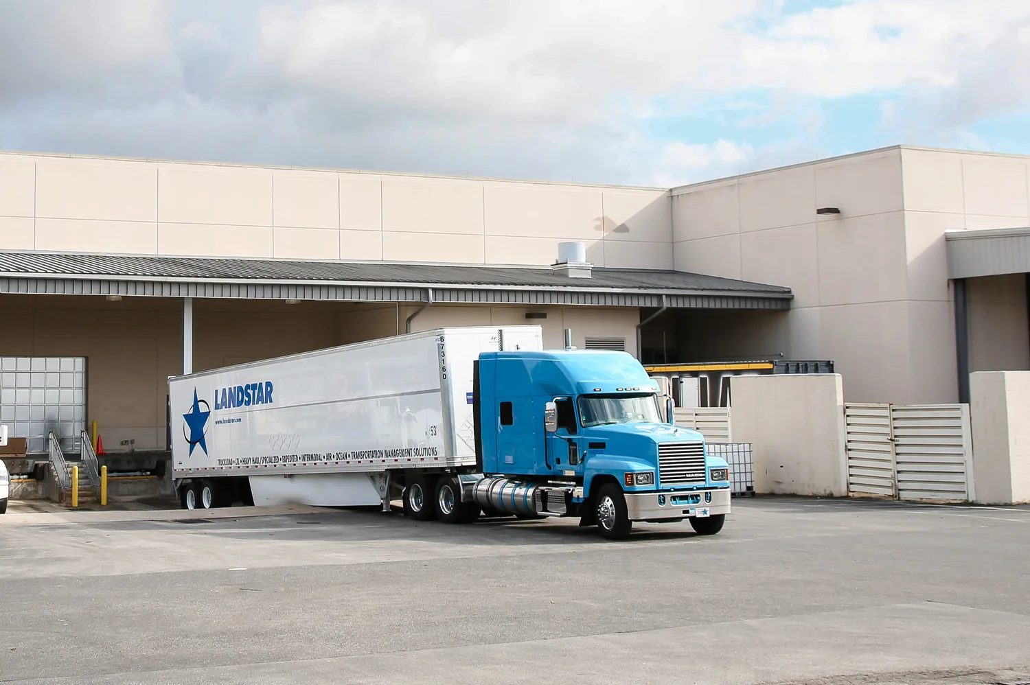 Tractor backed into a loading dock for LTL freight.